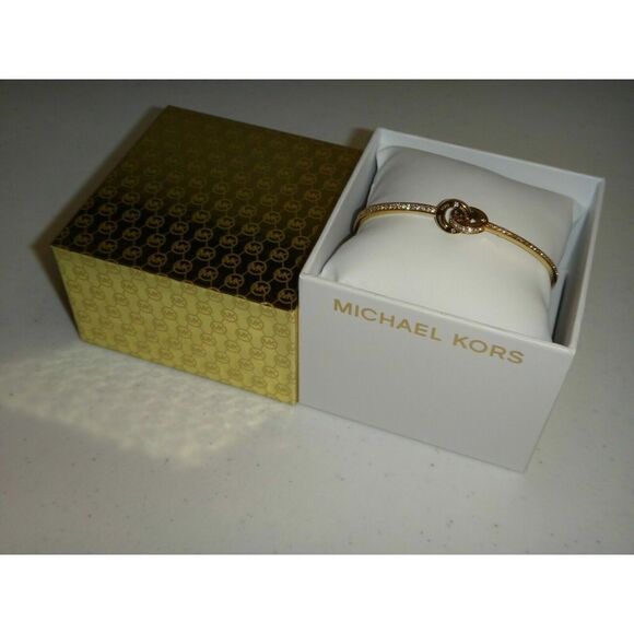 Michael Kors MKJ7368710 Yellow Gold Stainless Steel Crystal Pave Bangle Bracelet - Picture 1 of 4